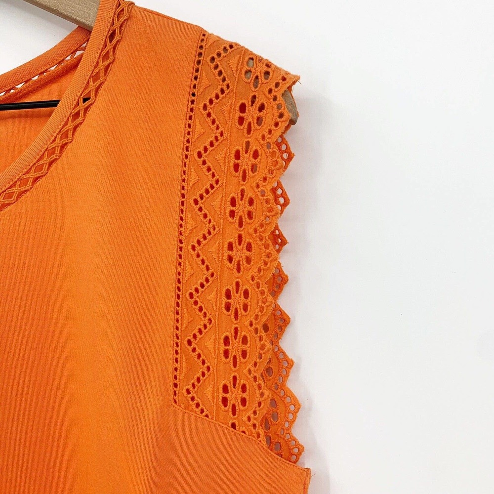Talbots Knit Dress Size L Lace Trimmed Fit & Flare Sleeveless Stretch Orange - Picture 3 of 8